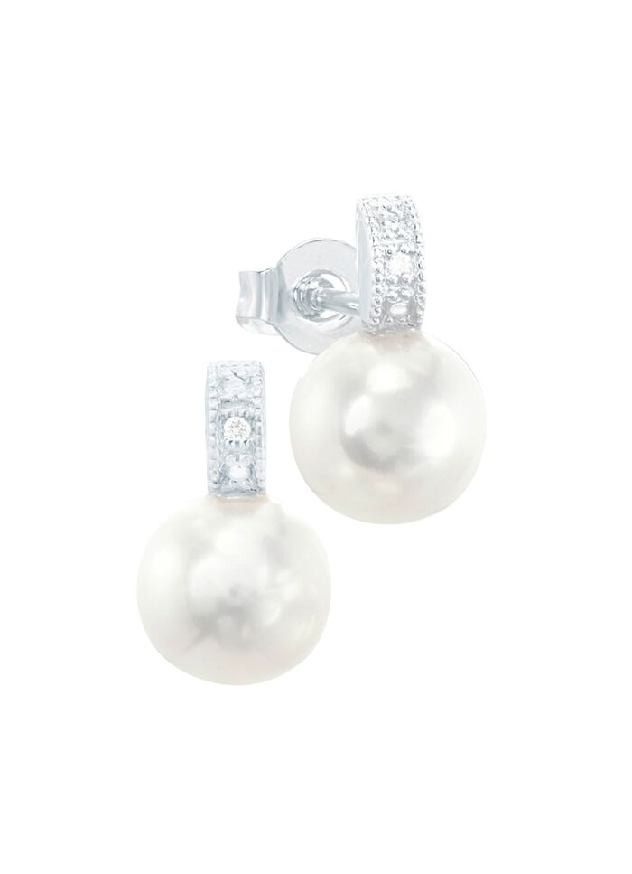 Oorbellen met zoetwaterparel en briljanten 