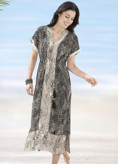 Laurina-jurk van viscose met kanten rand 