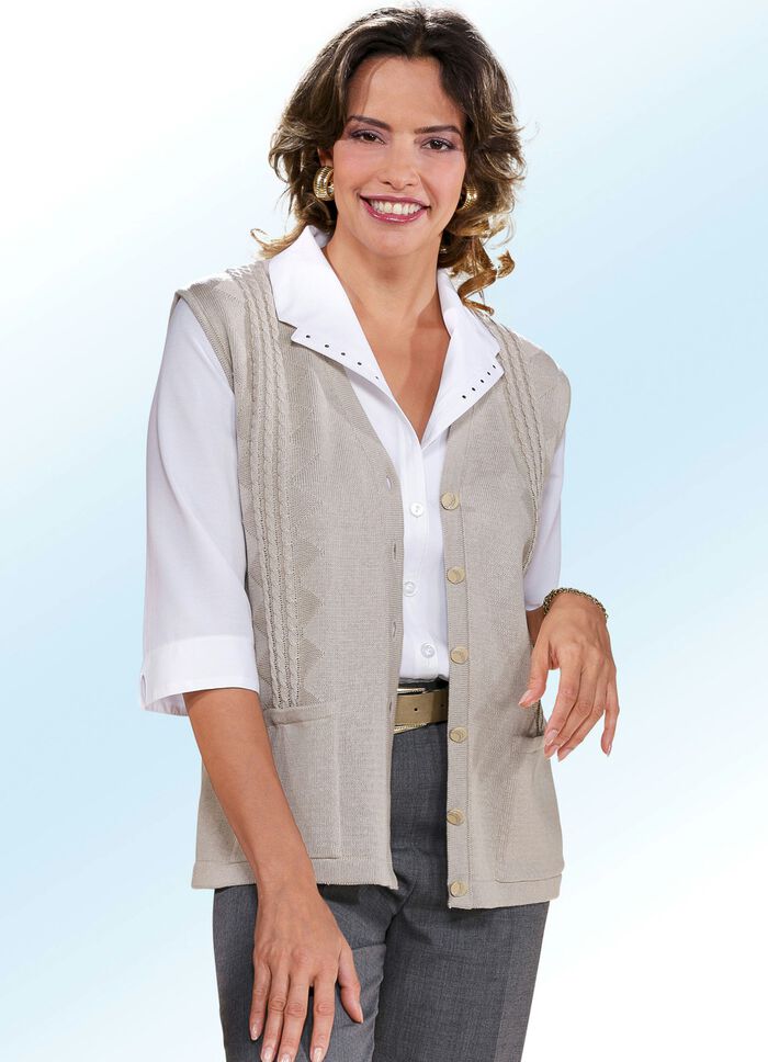 Gebreid vest met kabelpatroon BEIGE