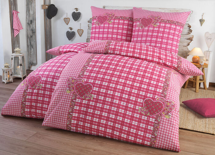 4-delige beddengoedset met rustiek ruitdessin ROOD