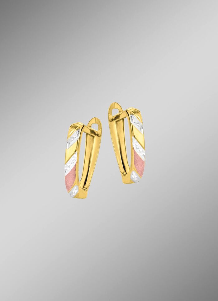 Oorringen met diamantcoating in driekleur, glanzend/mat 