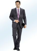 Fijn gestreept pak met een colbert met een enkele rij knopen ANTRACIET