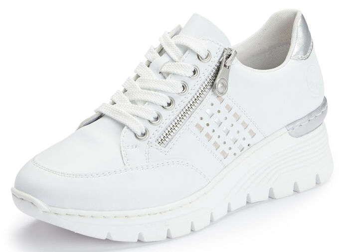 Rieker, comfortabele damessneakers, breedte G, met rits WIT