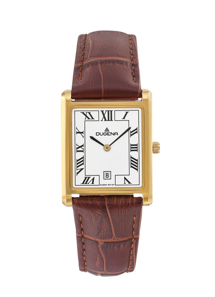 Dugena quartz herenhorloge met roestvrijstalen kast en leren band 