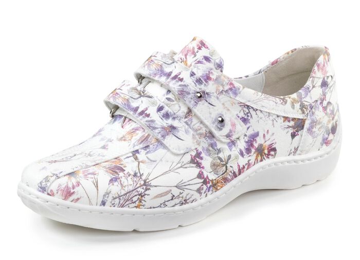 Waldl&auml;ufer, comfortabele damespantoffels, breedte H, met uitneembaar voetbed WEISS-BUNT