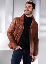 Kort leren jasje met opstaande kraag 