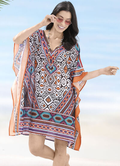 Sunflair tuniek met geplaatst printdessin, licht transparant 
