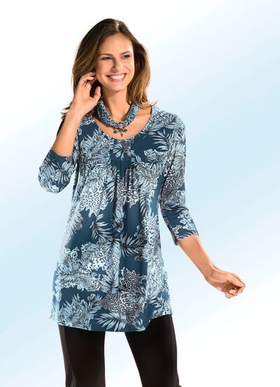 Lang shirt met all-overprint in 3 kleuren 