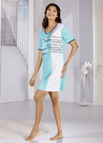 Korter gesneden nachthemd van puur katoen TURKOOIS-WIT-KLEURRIJK