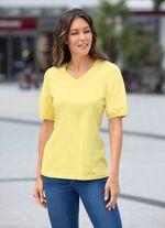 Shirt met omslag, korte mouwen in 3 kleuren GEEL