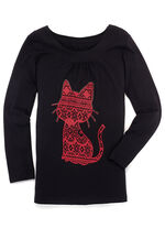 Shirt met kattenmotief in 2 kleuren ZWART