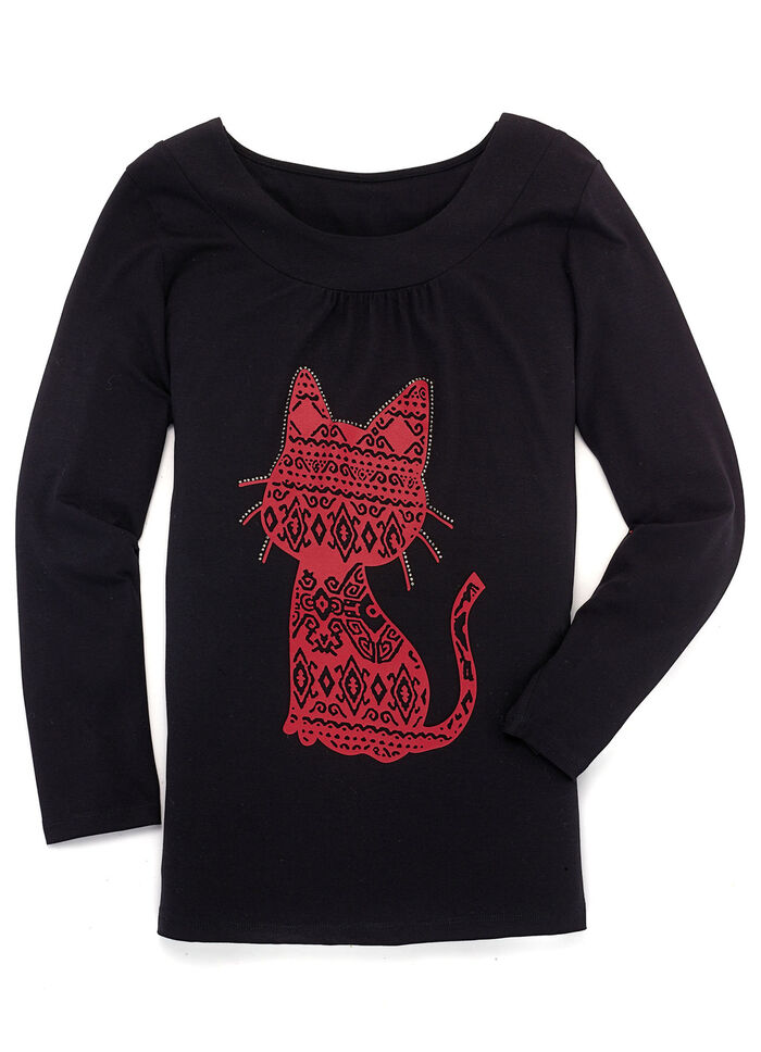 Shirt met kattenmotief in 2 kleuren ZWART