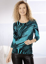 Trui met paillettendecoratie TURKOOIS-ZWART