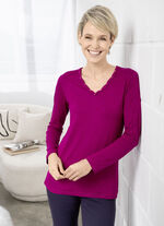 Shirt met V-hals, in 2 kleuren FUCHSIA