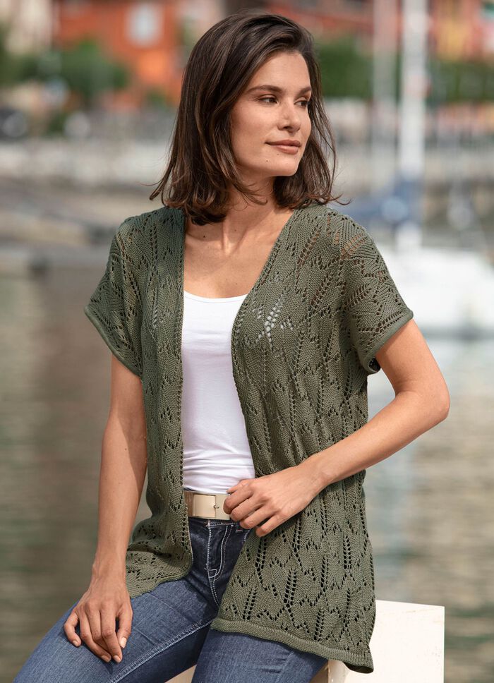 Gebreid vest met ajourmotief KAKI