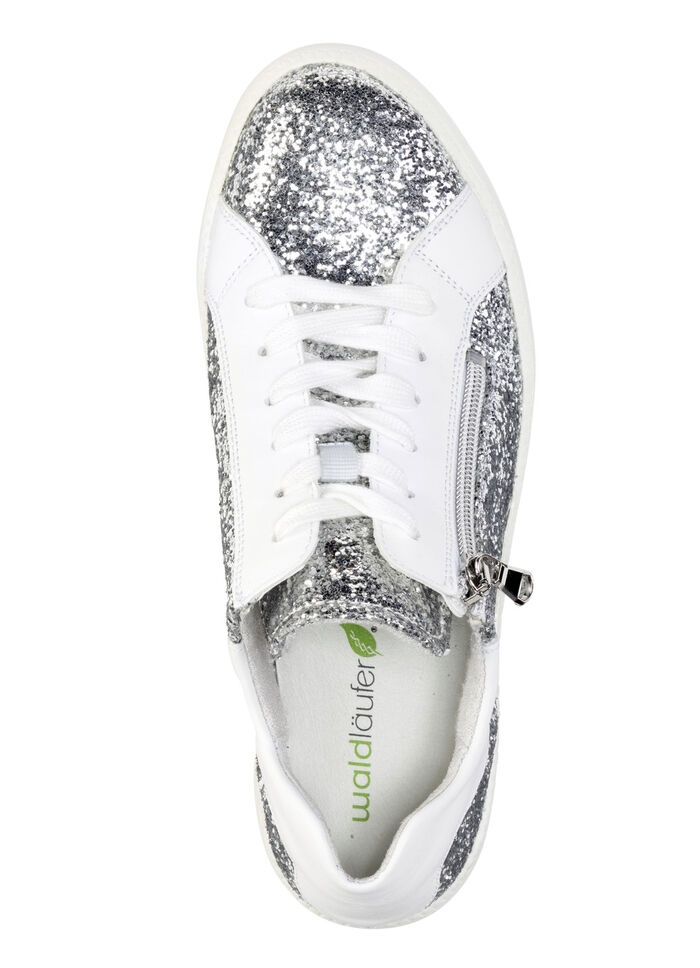 Waldläufer sneakers met verspreide glitter en luipaardprint ZILVERWIT