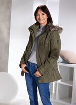 Jas met afneembare imitatiebontrand LODEN GROEN