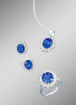 Sieradenset, 4 stuks met witgouden plating SAFFIERBLAUW