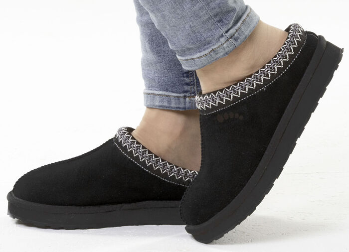 ELENA EDEN, warme damesklompen, met lamsvacht ZWART