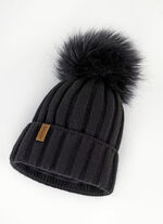 Trendy dameshoed met brede manchet en imitatiebont pompon SCHWARZ