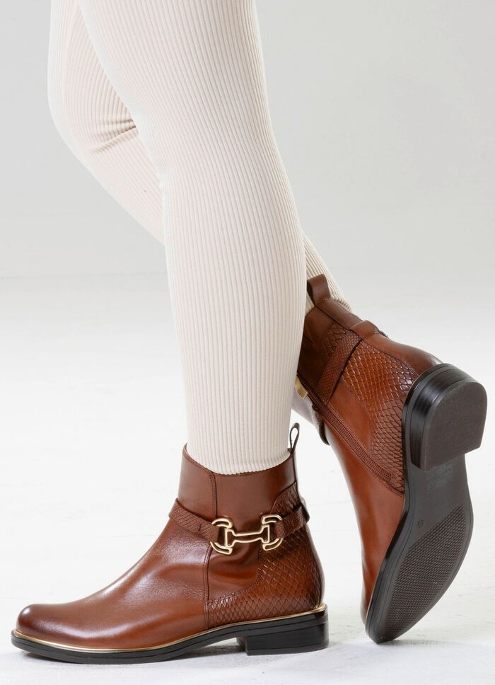 ELENA EDEN, chique dames enkellaarsjes, winterschoenen, breedte G, met rits COGNAC