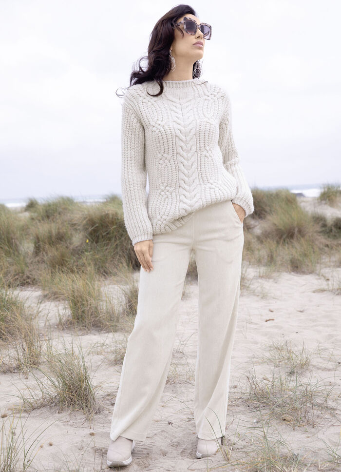 Corduroy broek met modieuze wijde pijpen ECRU