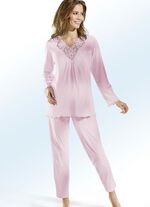 Pyjama, lange mouwen met V-hals en kant ROSÉ