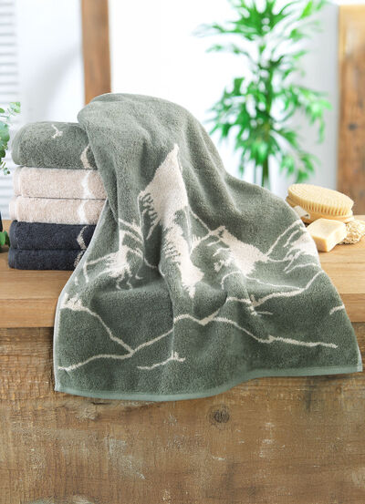 Badstofserie met geweven bergpanorama 