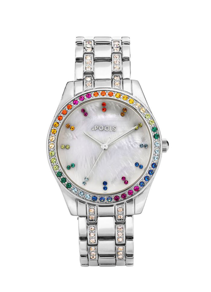 Pools quartz dameshorloge met metalen bandkast 
