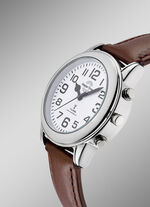 Radiogestuurd herenhorloge met leren band en spreektijdaanduiding 