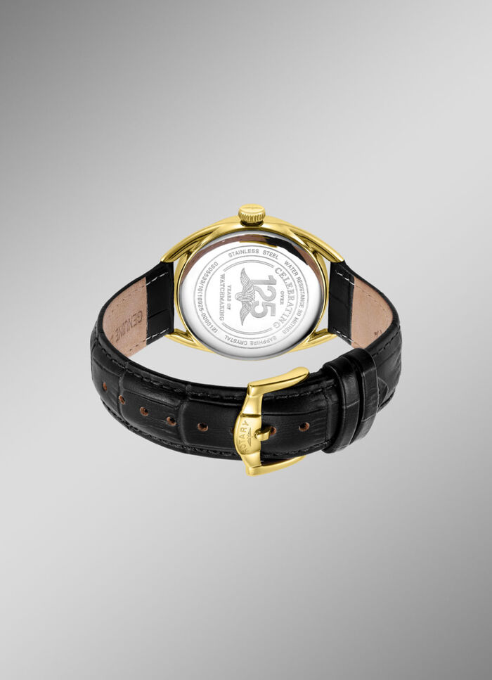 Rotary quartz herenhorloge met leren band 