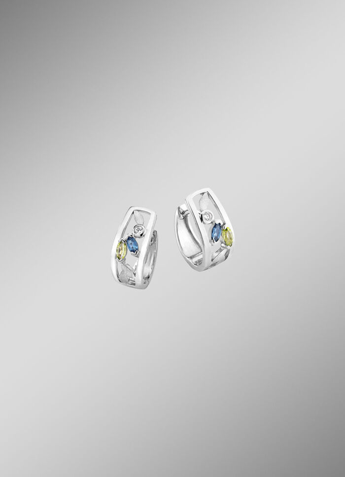 Creolen met blauwe topaas, bewaard gebleven, echte peridoot en synthetische zirkonia 