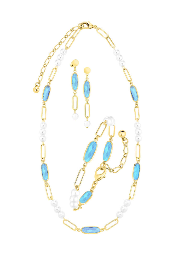 Sieradenset, 3-delig, van messing met kristalstenen 