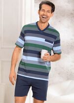 Set van twee shortys met V-hals en borstzak in gestreept design 