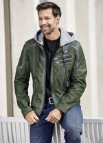 Leren kort jasje met capuchon 