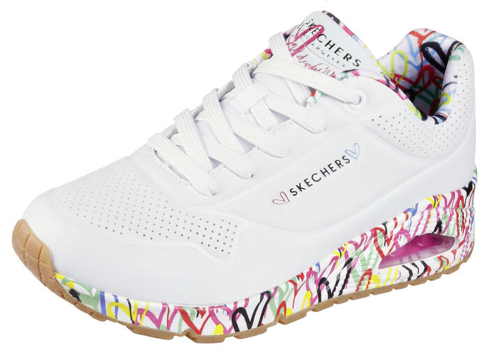 SKECHERS veterschoenen gedeeltelijk bedrukt met kleurrijke hartjes WIT
