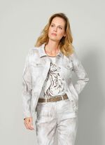 Denim blazer met tonale bladprint 