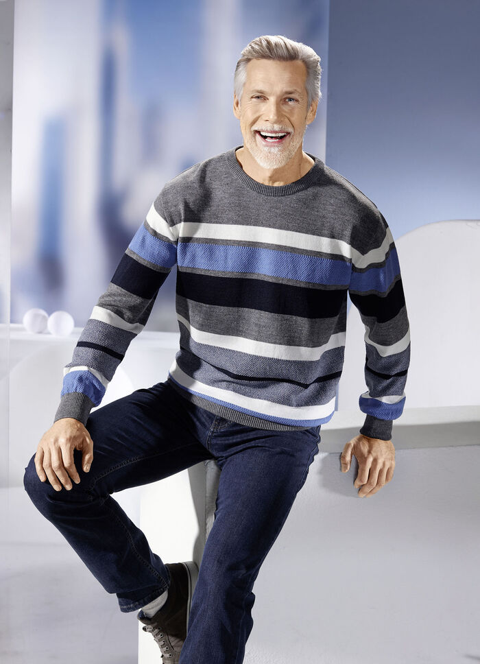 Trui met ronde hals en all-over een structuurmix GRIJS-MARINE-BLAUW-ECRU