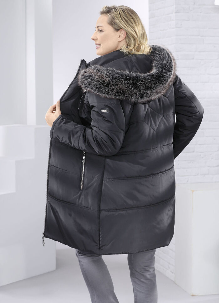 Korte jas met afneembare imitatiebontrand ZWART