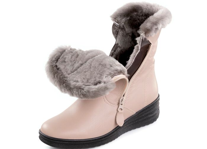 ELENA EDEN, gevoerde dames enkellaarsjes, winterschoenen, breedte H, met lamsvacht BEIGE