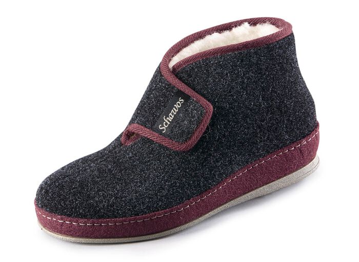 Ademende damespantoffels met klittenbandsluiting ANTRACIET-BORDEAUX