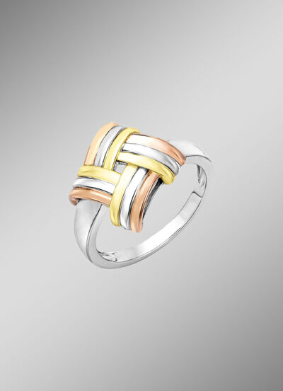 Modieuze knoop damesring in driekleur 