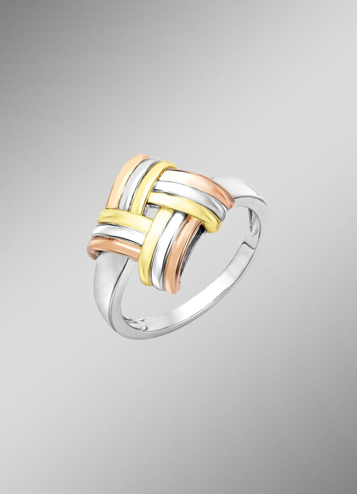 Modieuze knoop damesring in driekleur 