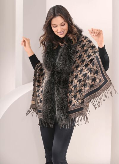 Poncho met trendy pied-de-poulemotief 