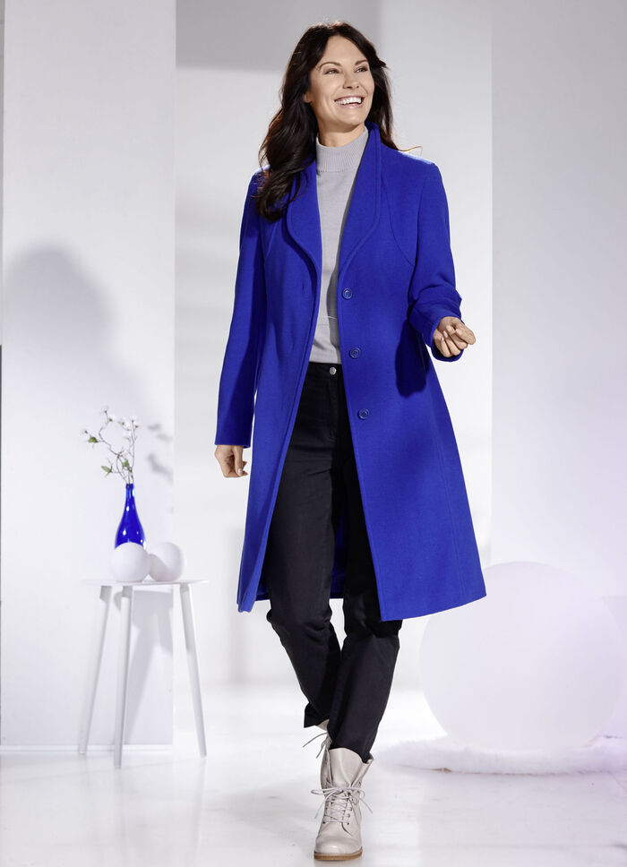 Jas met elegant verborgen knoopsluiting KONINGSBLAUW