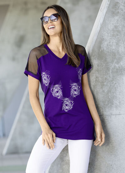 Lang shirt met contrastprint in 2 kleuren 