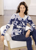 Shirt met strass-versiering in 3 kleuren DENIM BLAUW-ECRU