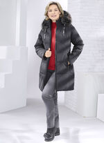 Korte jas met afneembare imitatiebontrand ZWART