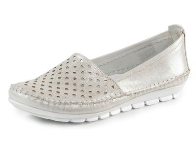 Gemini mocassinpantoffels van zacht, glanzend reli&euml;f nappaleer 