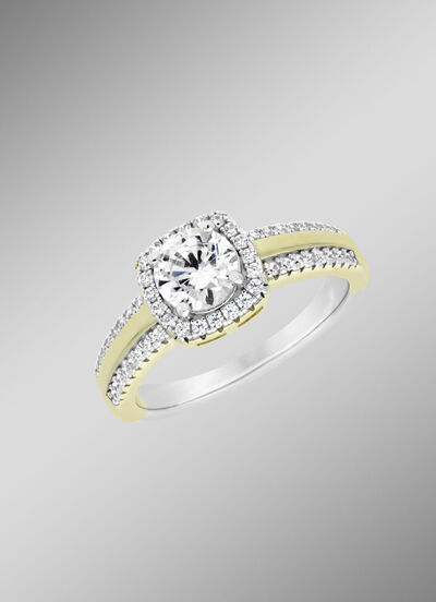 Damesring in bicolor design met synthetische zirkonia 